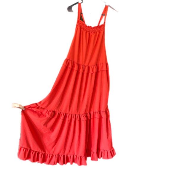 Source Unknown Dresses & Skirts - Maxi Dress Women L Orange Ruffle Boho Retro Cottagecore Hyper Feminine whimsy